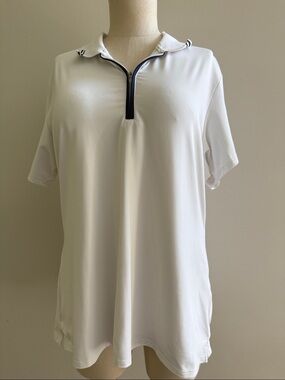 Peter Millar white Navy Polo Golf Performance Shirt Large Worn Once Zip Up
